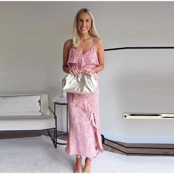 Nwt ZARA RUFFLED JACQUARD DRESS MARSALA Pink Dusty - Picture 11 of 17